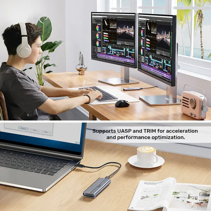 Unitek S1241B01 USB Adapter, USB-C 10Gbps to NVMe M.2 SSD Enclosure, up to 8TB, Space Grey
