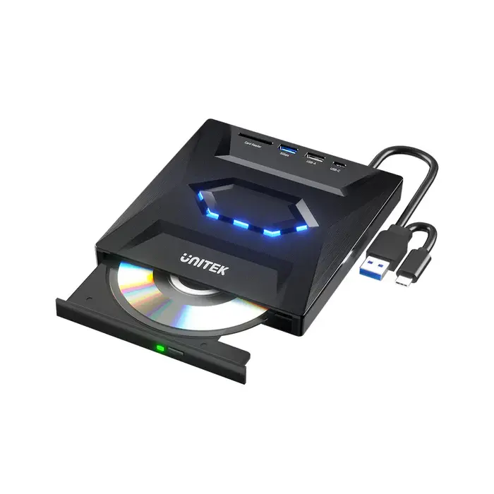Unitek USB Adapter, T1037A01, 5-in-1 External Optical Drive with USB Hub, SD Card Reader- Up to 5 Gbps; 8x DVDR, 24x CD wri