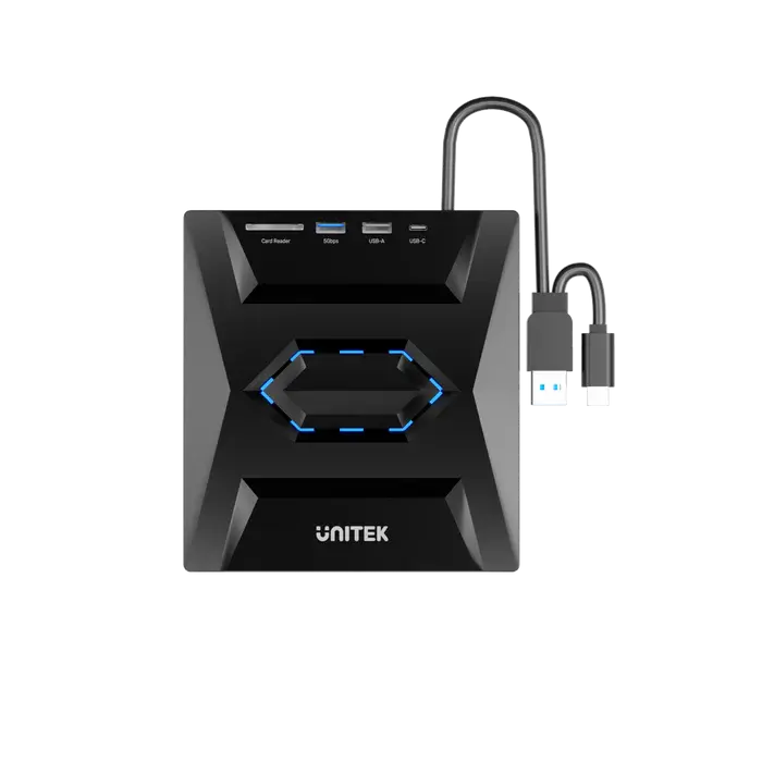 Unitek USB Adapter, T1037A01, 5-in-1 External Optical Drive with USB Hub, SD Card Reader- Up to 5 Gbps; 8x DVDR, 24x CD wri