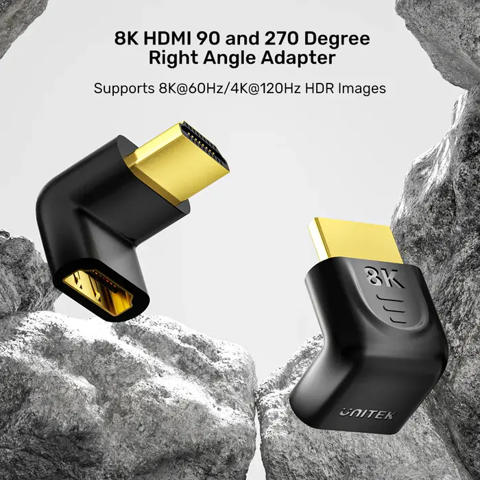 Unitek A1046A Adapter, 90° & 270° Right Angle HDMI Adapter 8K 60Hz & 4K 120Hz