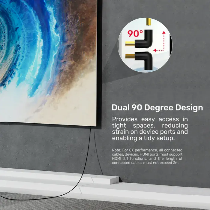 Unitek A1046A Adapter, 90° & 270° Right Angle HDMI Adapter 8K 60Hz & 4K 120Hz