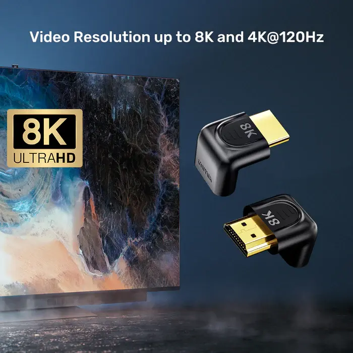 Unitek A1046A Adapter, 90° & 270° Right Angle HDMI Adapter 8K 60Hz & 4K 120Hz