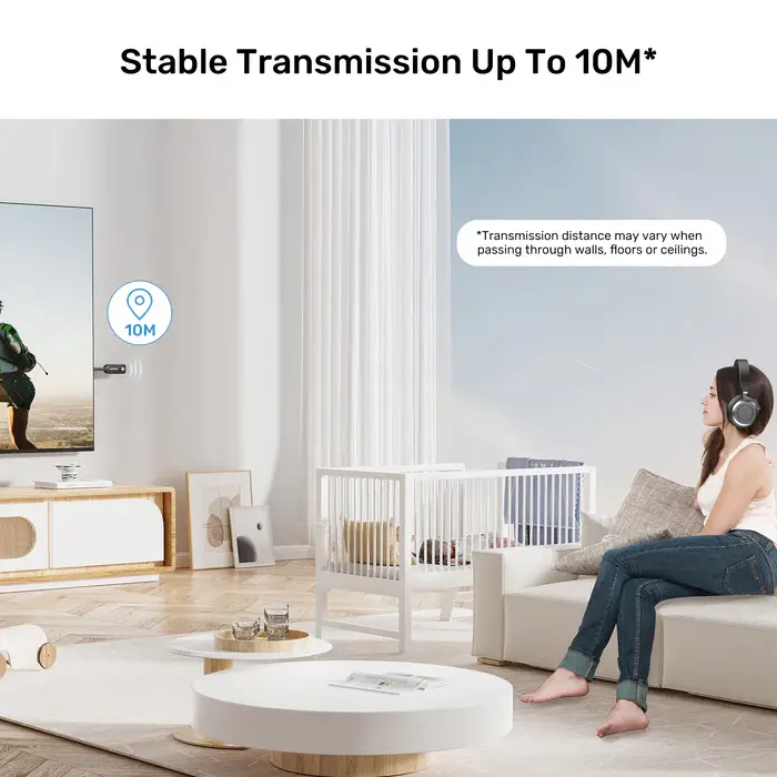 Unitek B1111A01 Bluetooth Adapter, 2-in-1 Bluetooth 5.3 Transmitter/Receiver, up to 10 m, latency 40ms, charge up to 10