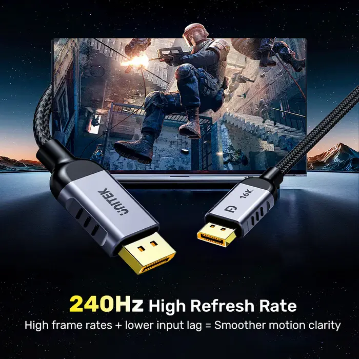 Unitek C1626GY01-2M 2M DisplayPort 2.1 Cable 16K 60Hz & 8K 120Hz