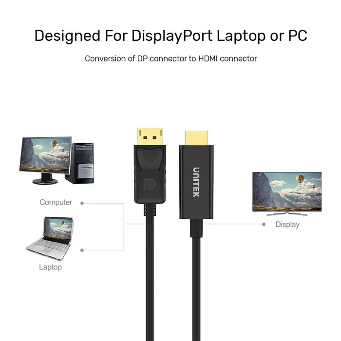 Unitek Y-5118CA Cable, 1.8M DisplayPort to HDMI 1080P Full HD Cable