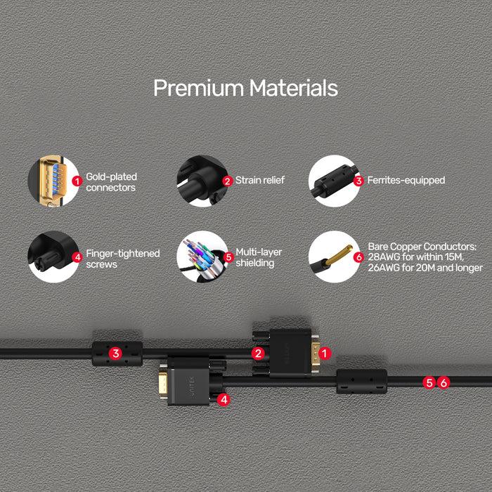 Unitek Y-C504G Cable, 3M, HD15 VGA (M) to VGA (M) (3C+6)