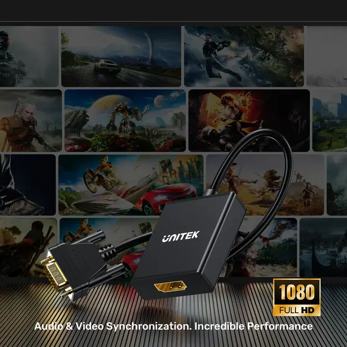 Unitek V1112ABK01 VGA to HDMI Adapter with Audio & Power Port