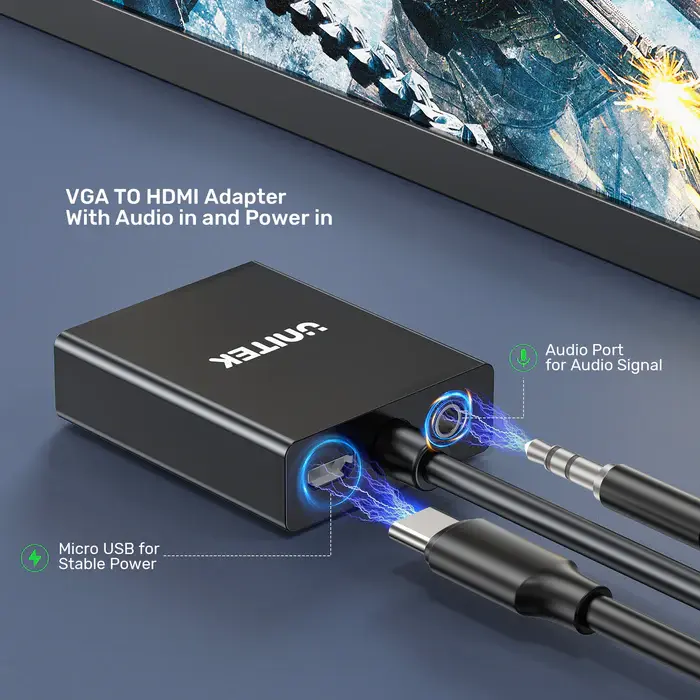 Unitek V1112ABK01 VGA to HDMI Adapter with Audio & Power Port