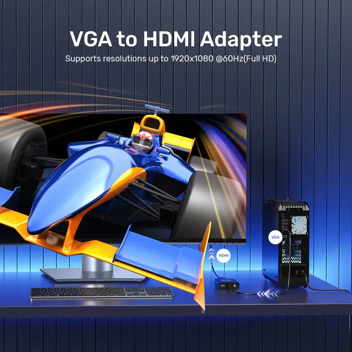 Unitek V1112ABK01 VGA to HDMI Adapter with Audio & Power Port