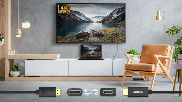 V1608A, Unitek 1.8M, DP1.2 To HDMI 4K 60Hz Adapter Cable, Balck