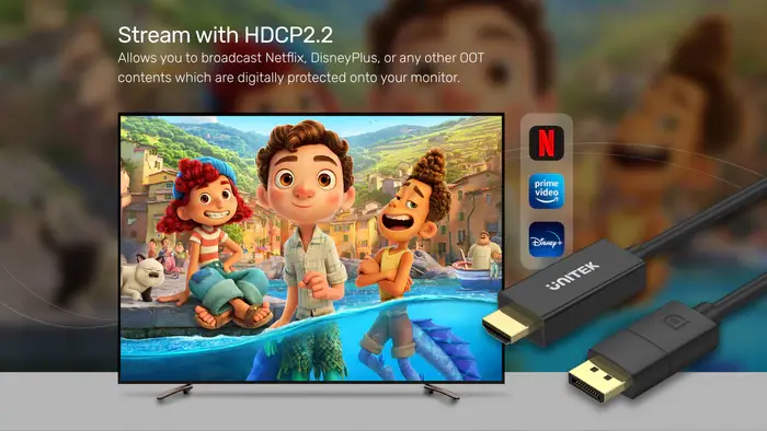 V1608A, Unitek 1.8M, DP1.2 To HDMI 4K 60Hz Adapter Cable, Balck