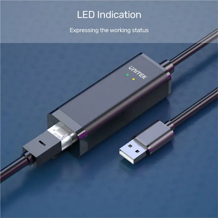 Unitek Y-1468 USB Adapter, USB2.0 to 10/100Mbps Ethernet Adapter, With LED Indicator, Black
