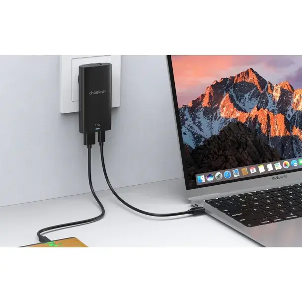 XX-PD6011-EU-BK, Choetech PD6011 67W GAN Ultrathin A+C Wall Charger Black