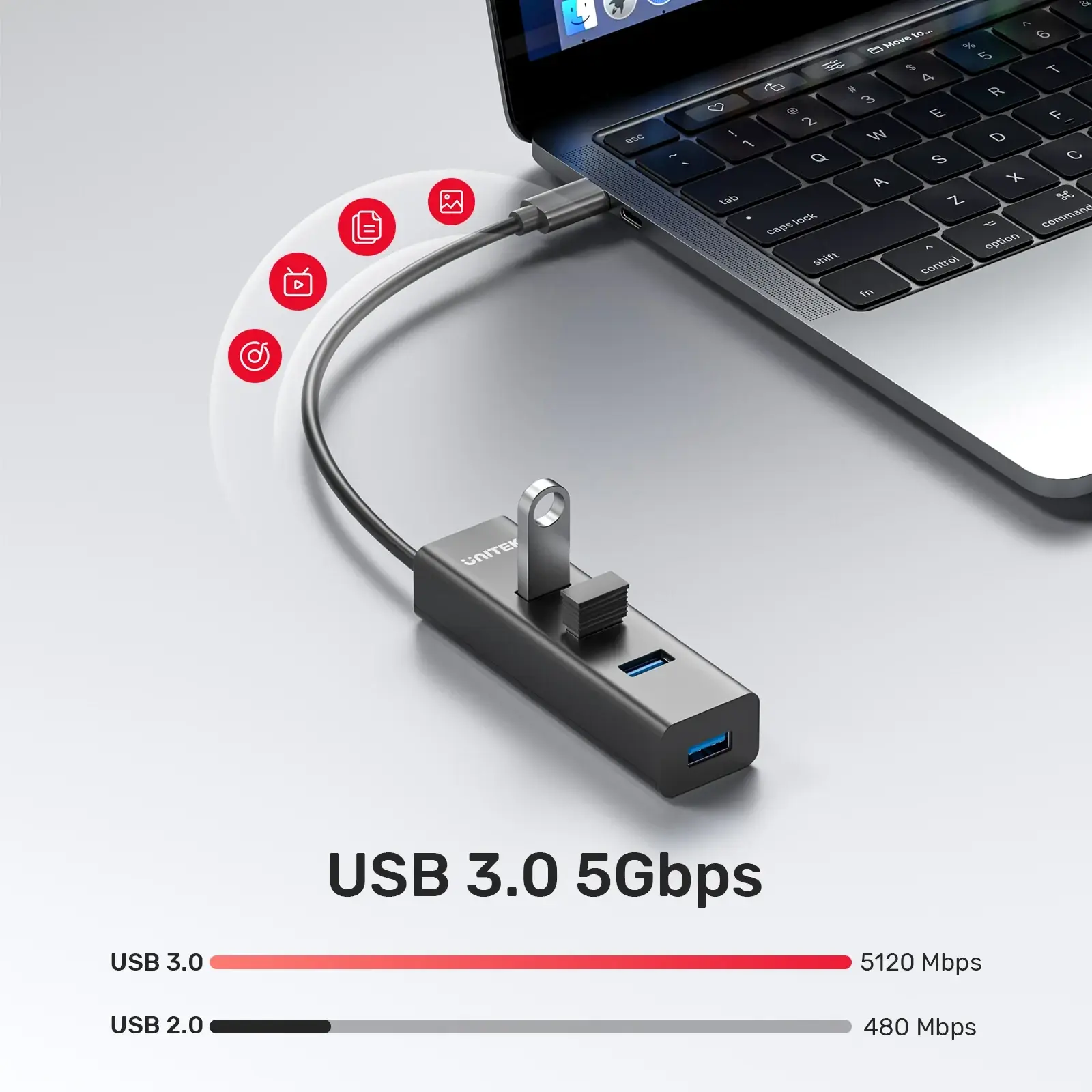 Y-3089Z01, Unitek 4-in-1 USB-C 5Gbps Hub (4*USB-A) Black