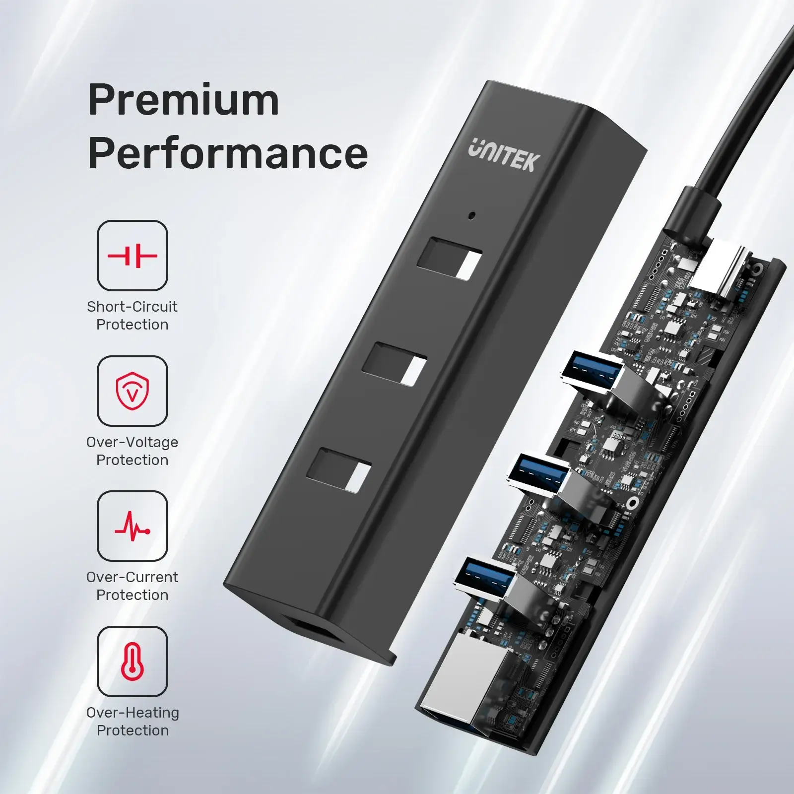 Y-3089Z01, Unitek 4-in-1 USB-C 5Gbps Hub (4*USB-A) Black