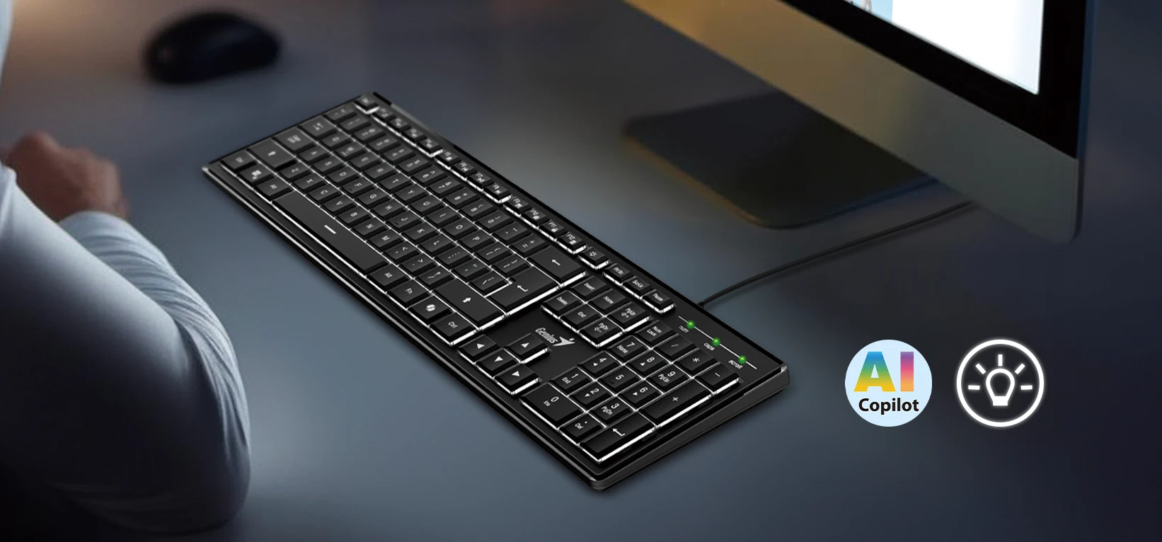 Genius SlimStar 820, AI Copilot Key, Keyboard, Black