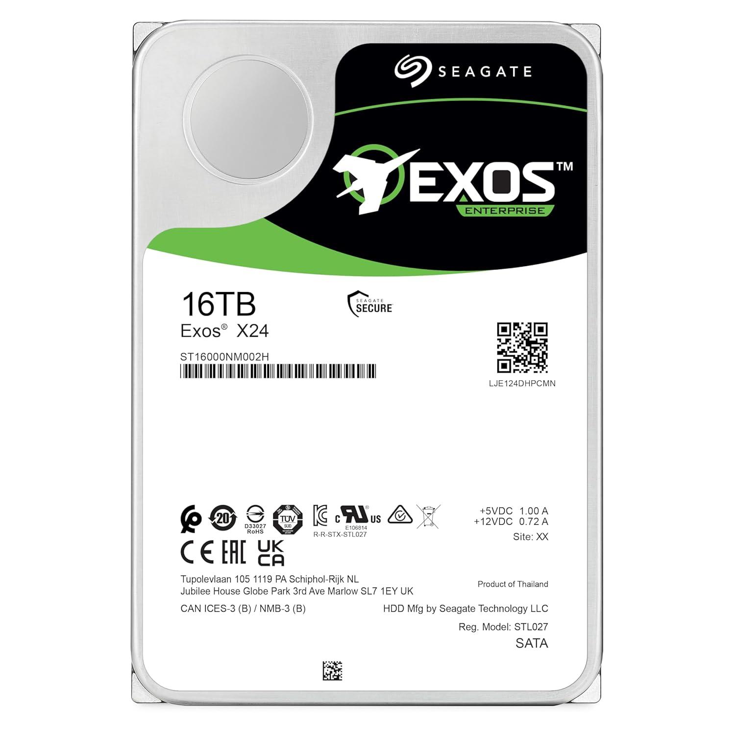 Seagate Exos X24 HDD, 16TB Enterprise Internal Hard Drive HDD - 6GB/s SAS 7200RPM 2.5M MTBF