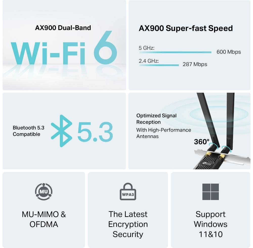 TP-Link Archer TX10E Adapter, AX900 Wi-Fi 6 Bluetooth PCle Adapter