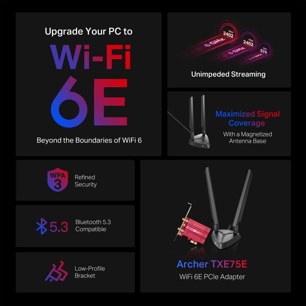 TP-Link Archer TXE75E, AXE5400 Wi-Fi 6E Bluetooth PCle Adapter