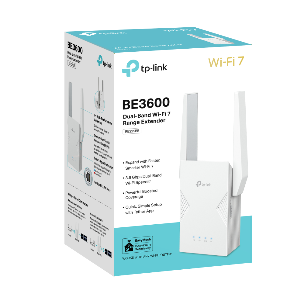 TP-Link RE225BE, BE3600 Wi-Fi 7 Range Extender