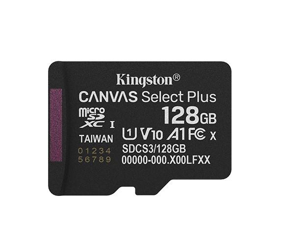 Kingston SDCS3/128GBSP Memory Card, 128GB, Canvas Select Plus microSD, Class 10, UHS-I read speeds up to 150 MB/s