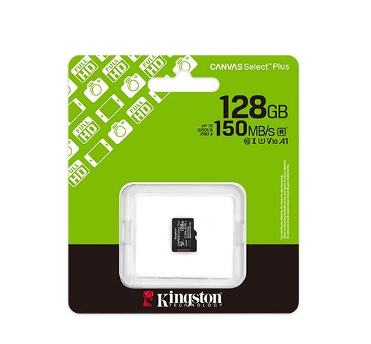 Kingston SDCS3/128GBSP Memory Card, 128GB, Canvas Select Plus microSD, Class 10, UHS-I read speeds up to 150 MB/s