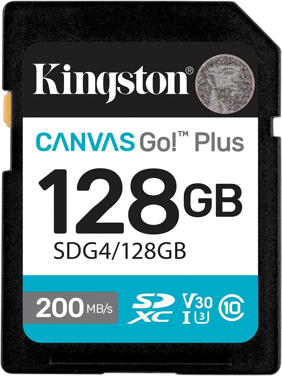 Kingston SDG4/128GB Memory Card, 128GB, Canvas Go! Plus SD, Up to 200/100MB/s read/write