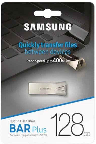 Samsung BAR Plus Flash Memory, 128GB, USB A 3.2 Gen1, Up to 400MB/s read