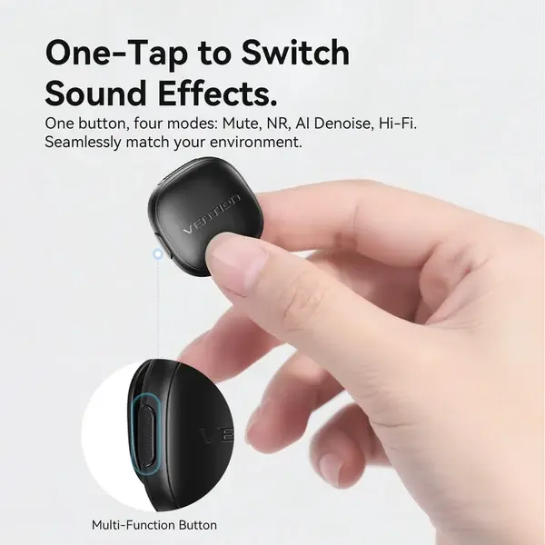 Vention NCDB0 Microphone, Wireless AI Noise-Canceling Lavalier Microphone Black