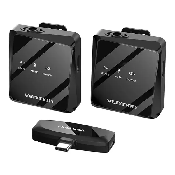 Vention NCBB0 Microphone, USB-C 2-Pack Wireless Lavalier Microphone Black Type