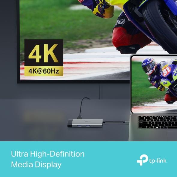 UH6120C, TPLINK, Type C Adapter, USB Type-C 6-Port Hub, K@60Hz HDMI, 1 Gbps ethernet, 100W PD, 1×USB-C Data Ports, 2× USB-A