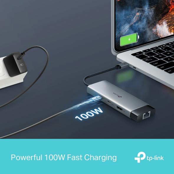 UH6120C, TPLINK, Type C Adapter, USB Type-C 6-Port Hub, K@60Hz HDMI, 1 Gbps ethernet, 100W PD, 1×USB-C Data Ports, 2× USB-A