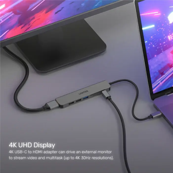 Unitek H1118A 7-in-1 USB-C 5Gbps Hub (USB3.0+2*USB2.0+SD/Micro SD Card Reader+HDMI+PD 100W), Space Grey