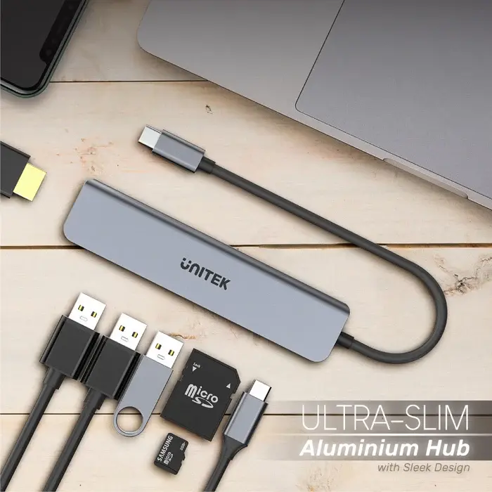 Unitek H1118A 7-in-1 USB-C 5Gbps Hub (USB3.0+2*USB2.0+SD/Micro SD Card Reader+HDMI+PD 100W), Space Grey