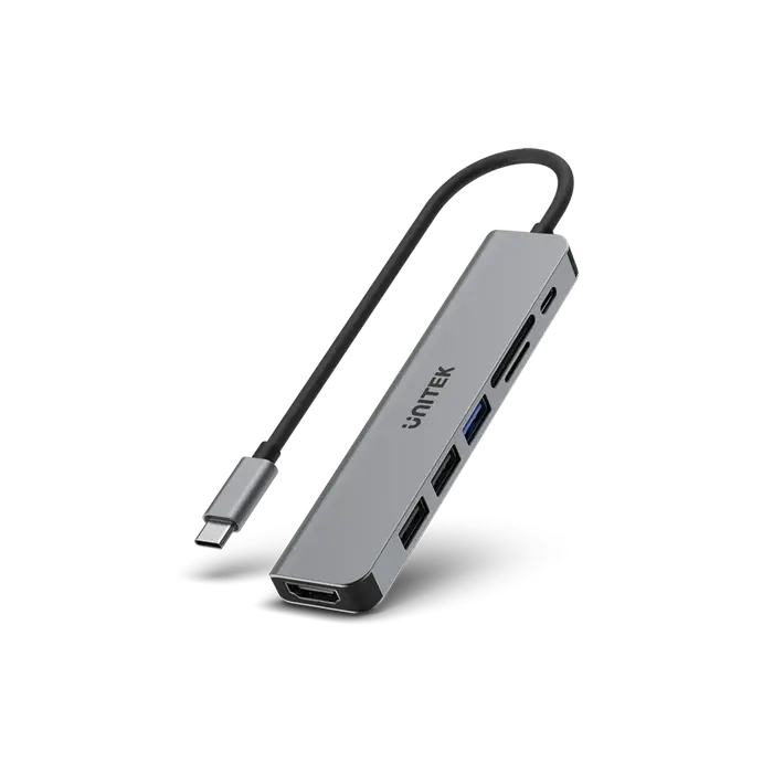 Unitek H1118A 7-in-1 USB-C 5Gbps Hub (USB3.0+2*USB2.0+SD/Micro SD Card Reader+HDMI+PD 100W), Space Grey
