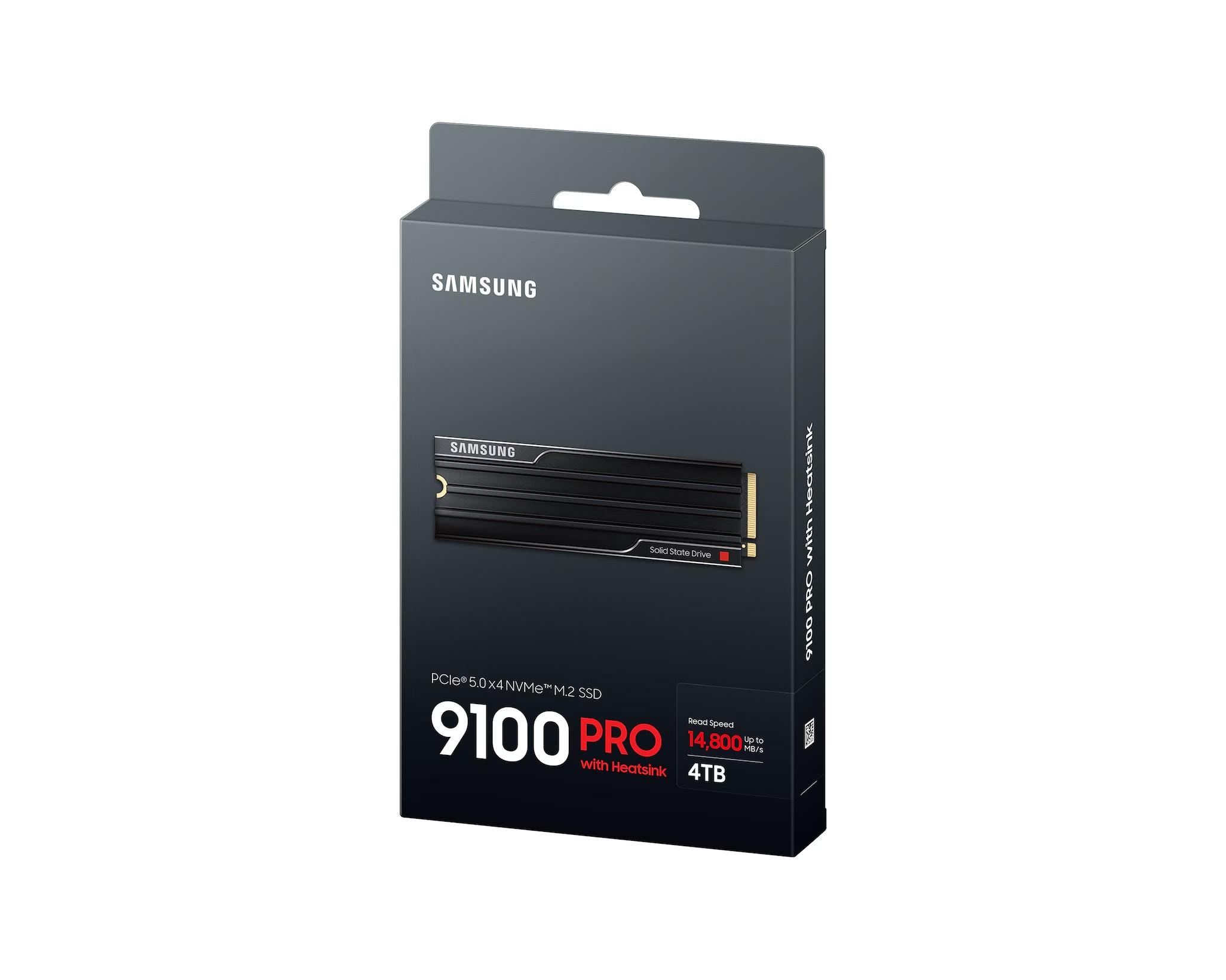 Samsung MZ-VAP4T0CW M2 SSD, 9100 PRO NVMe 4TB PCIe® 5.0, R 14,800 MB/s, W 13,400 MB/s, 600TBW w/ Heatsink