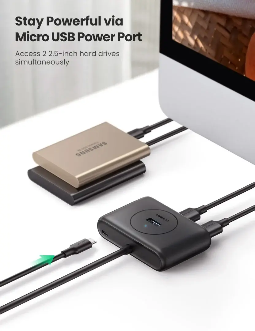 CR113 UGREEN USB 3.0 4 Ports Hub with 2.0 OTG Black 1M (20291)