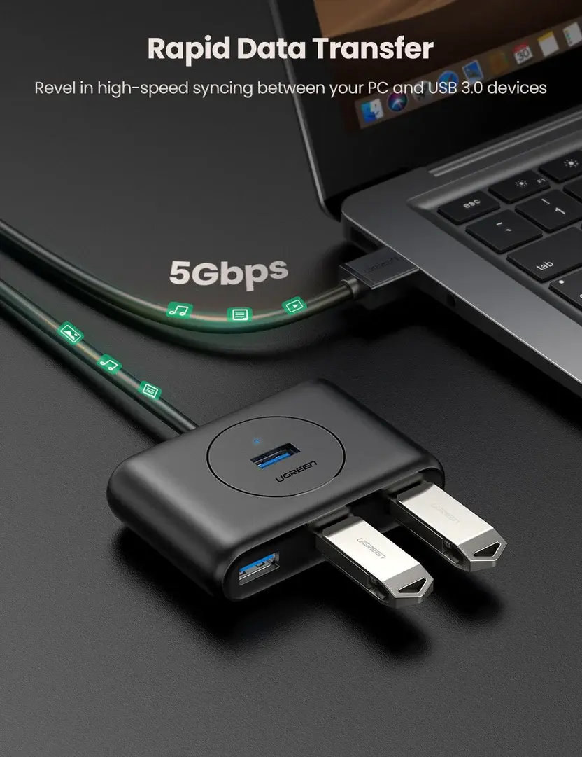 CR113 UGREEN USB 3.0 4 Ports Hub with 2.0 OTG Black 1M (20291)