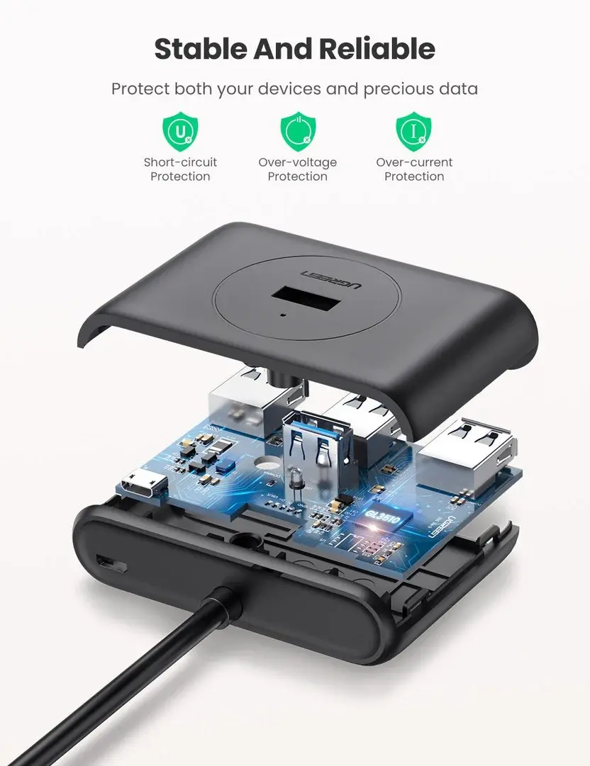 CR113 UGREEN USB 3.0 4 Ports Hub with 2.0 OTG Black 1M (20291)